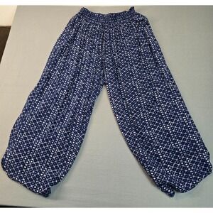 Mudd Women's Blue Boho Wide Leg Palazzo Pants Large Elastic Waist Rayon Lounge